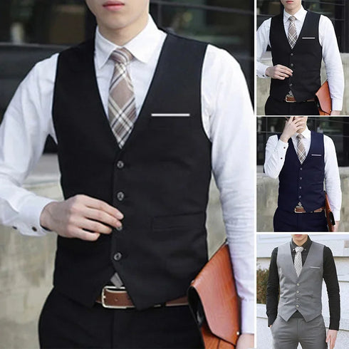 Men's Formal V Neck Tuxedo Vest - Tailored Fit Waistcoat for Business Events and Gatherings